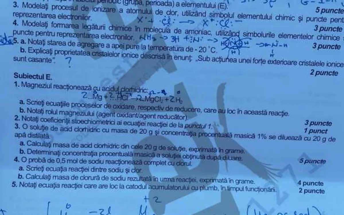 Subiecte Chimie anorganica Bac 2015 sesiunea de toamnă