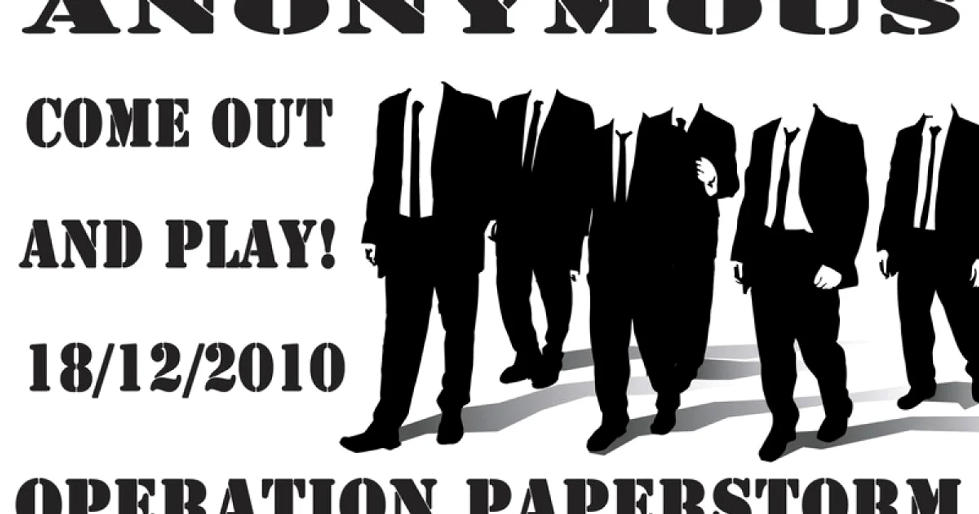 Operaţiunea Paperstorm, programată sâmbătă, este o campanie de afişaj pentru susţinerea lui Assange Foto: anonops.blogspot.com