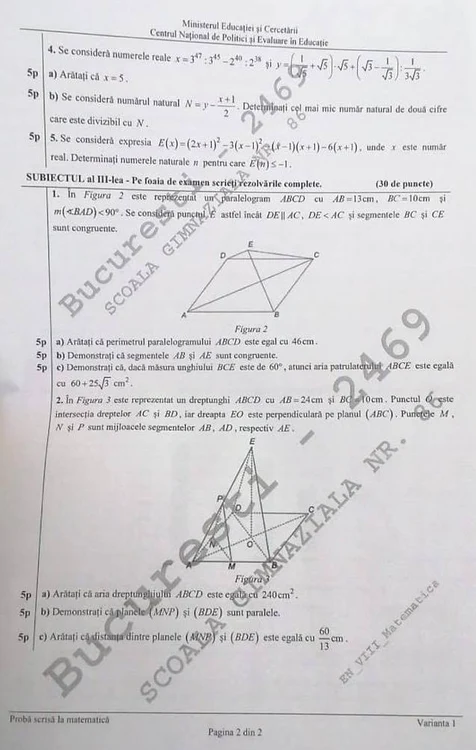 Subiecte Matematică Evaluare Națională 2020, pagina 2