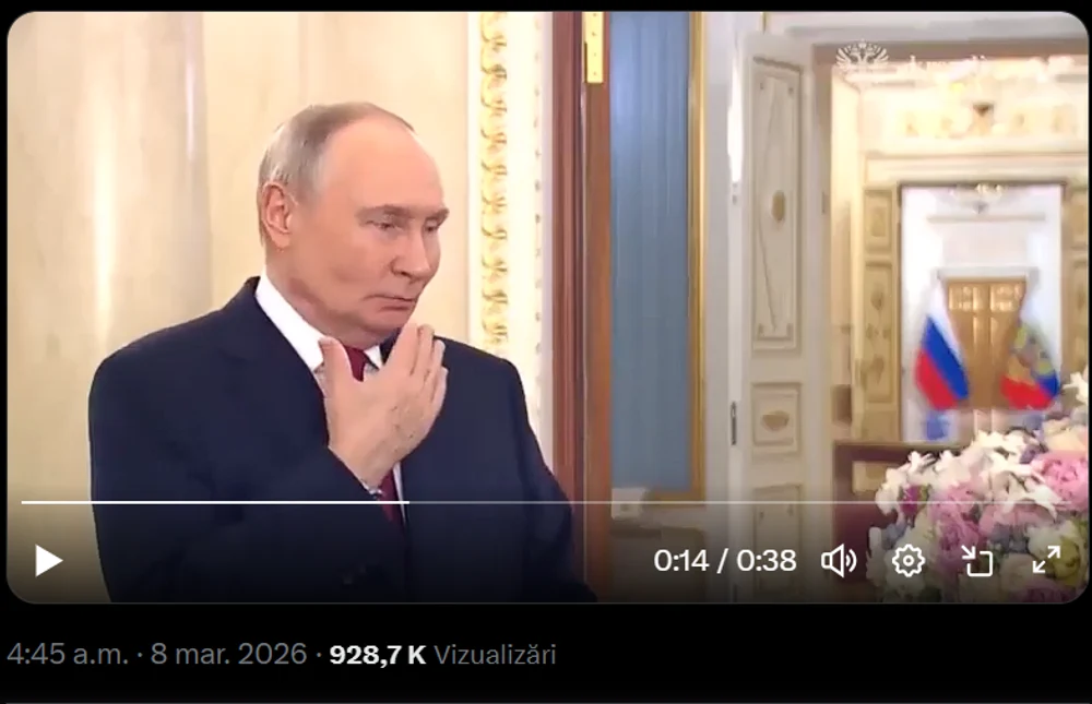 Gafă de proporții la Kremlin: momentul în care Putin face semne disperate după ce rămâne fără glas în timpul mesajului de Ziua Femeii