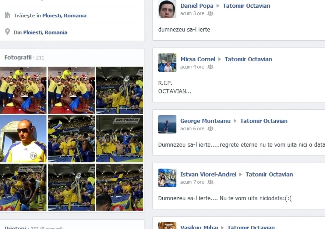 Contul de socializare a lui Octavian Tatomir s-a umplu cu mesaje de condoleanţe. FOTO Facebook