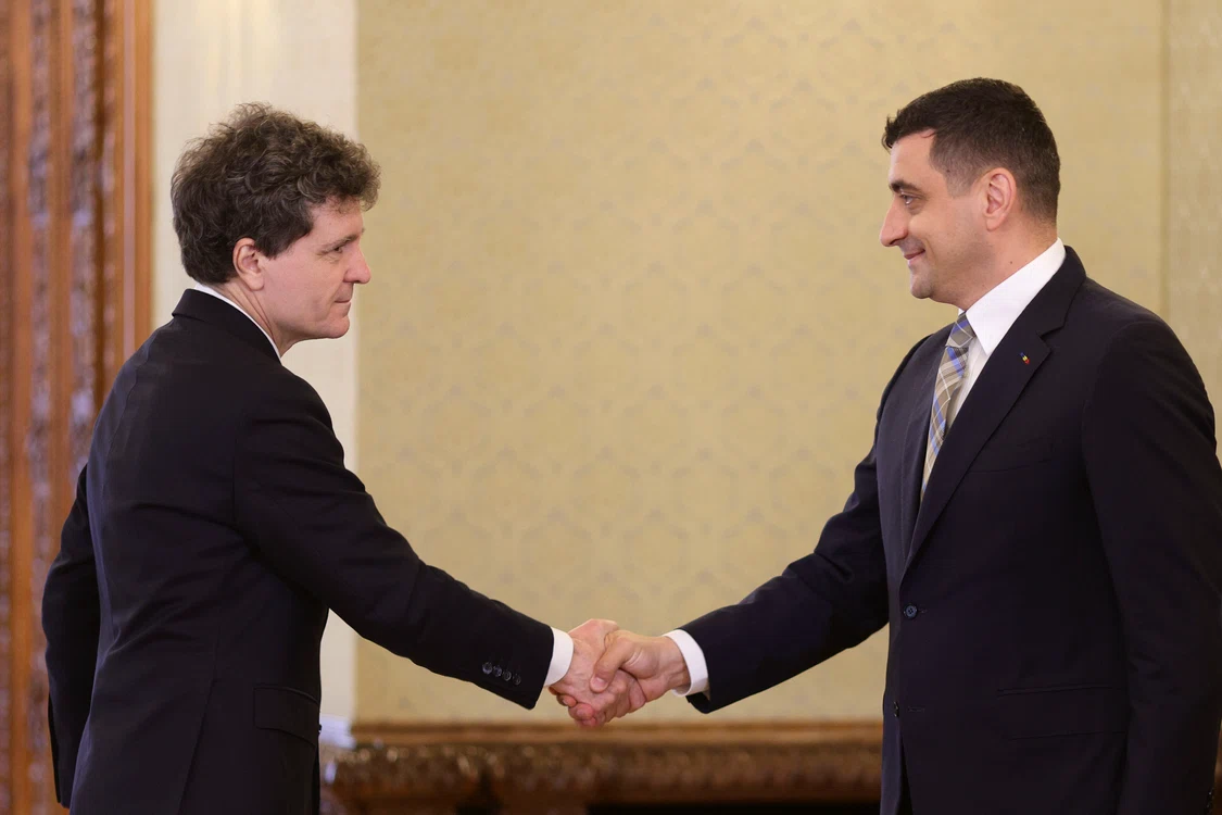 Nicușor Dan și George Simion la consultările de la Cotroceni 