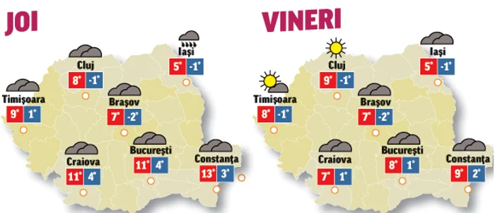 În urmăroarele două zile cerul se va menține acoperit, însă precipitații vor cădea pe tot teritoriul