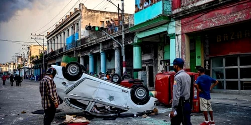 Maşini răsturnate în Havana în urma protestelor FOTO Getty Images