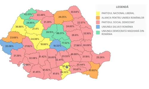 Rezultatele alegerilor parlamentare pe județe, foto: Autoritatea Electorală Permanentă