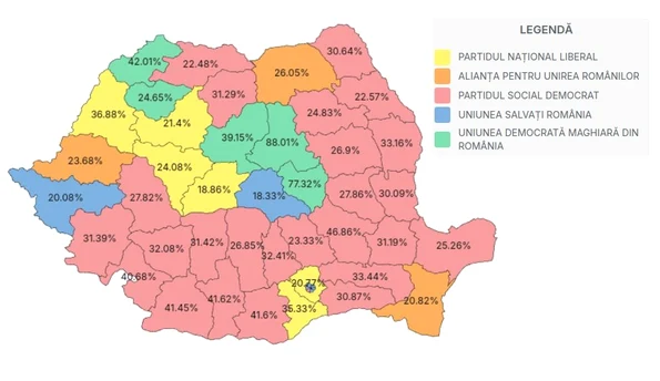 Rezultatele alegerilor parlamentare pe județe, foto: Autoritatea Electorală Permanentă