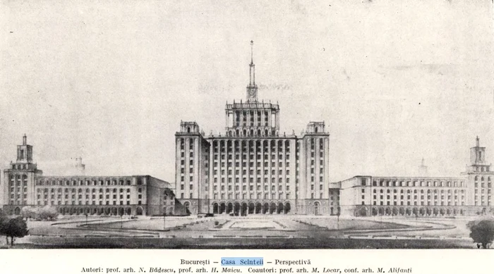 Casa Scânteii. Foto: Arhitectura, Schiță din anii 50