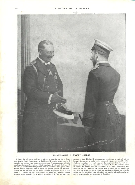 Kaiserul Wilhelm al II-lea împreună cu vărul său, Țarul Nicolae al II-lea, înainte e izbucnirea Primului Război Mondial (© ANR, SANIC, Album 257 f. 18v)