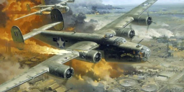B - 24 Liberator în flăcări
