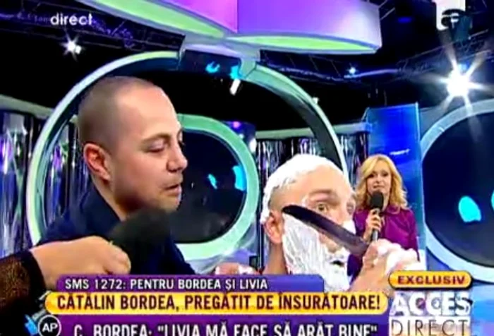 Cătălin Bordea a fost ras cu «sabia» şi pe cap (Captură Antena 1)