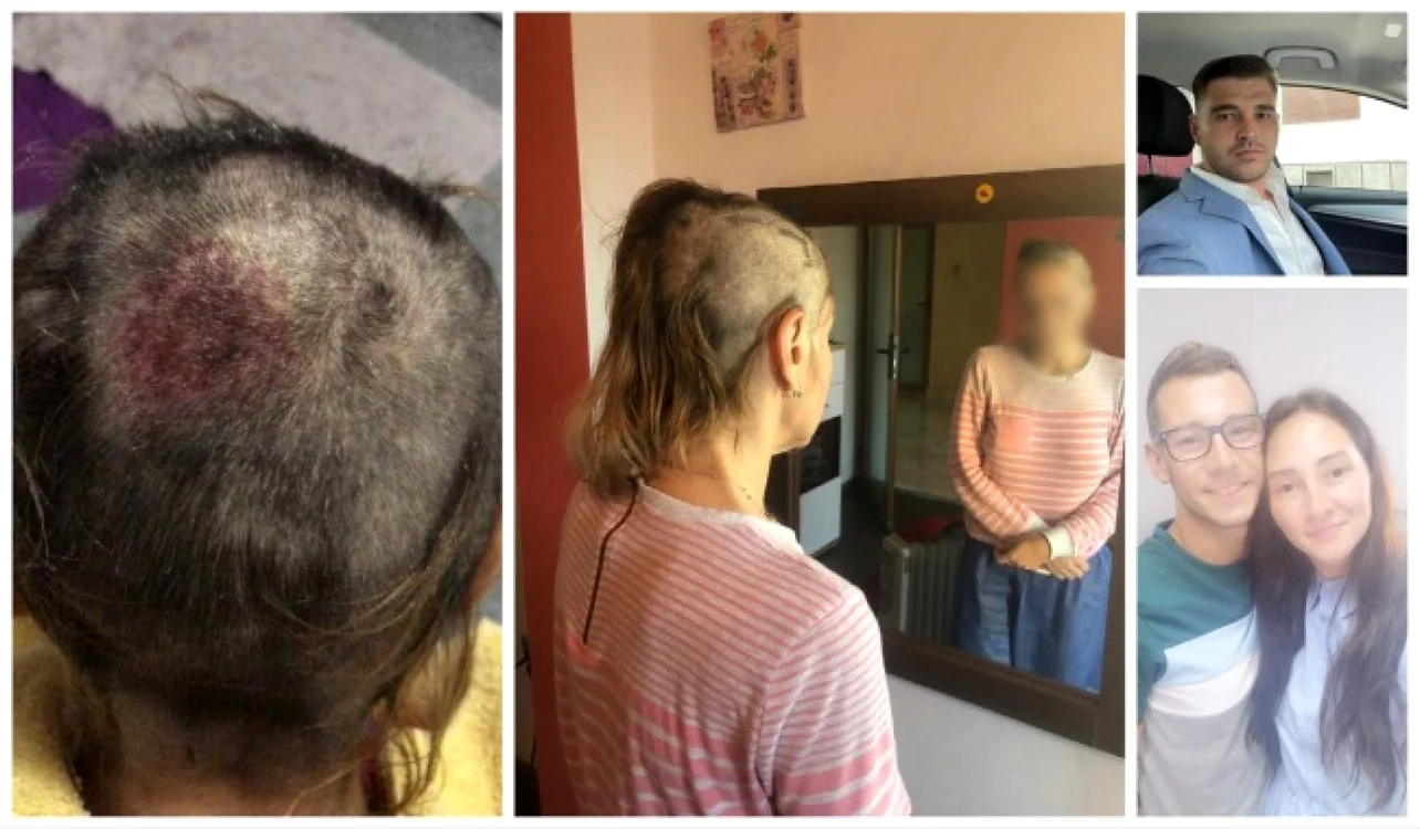 Pompierul Cătălin Butuc (dreapta, sus) respectiv Andrada şi Florin Costa (dreapta, jos) au bătut, tuns şi dezbrăcat o femeie