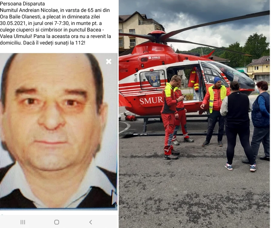 Bărbat din Olăneşti - Vâlcea dat dispărut, după ce a plecat pe munte la cules de ciuperci şi cimbrişor, căutat cu ajutorul unui elicopter SMURD Foto Adevărul