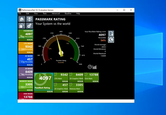 Testul PassMark pe Windows 10 Pro