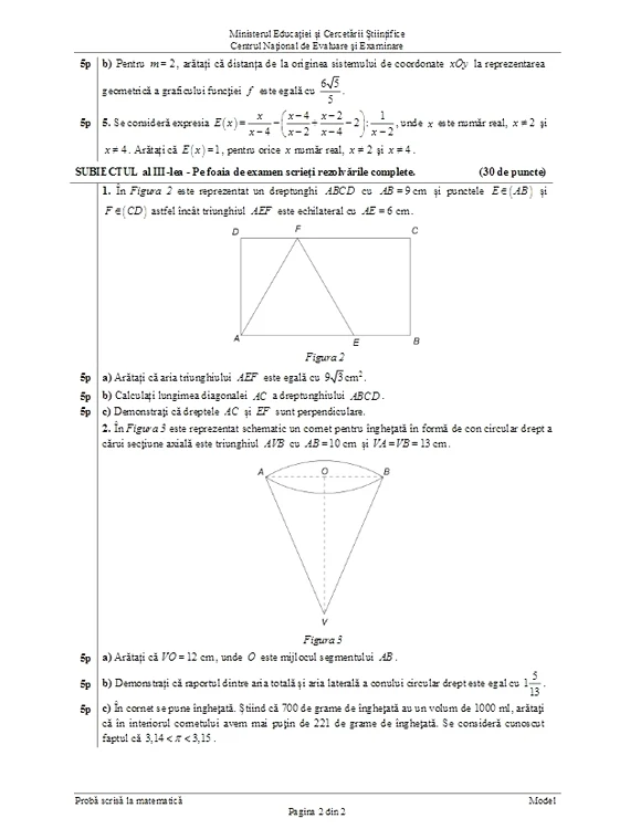 Variantă de subiect la Proba de Matematică de la Evaluarea Naţională 2016