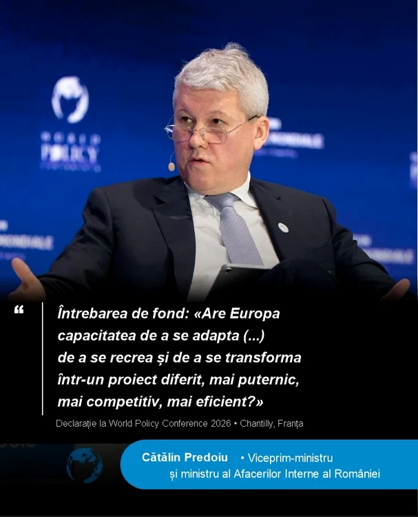 Cătălin Predoiu, la la World Policy Conference 2026. FOTO Gov.ro