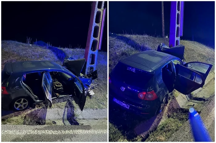 Șoferul a ieșit de pe drum și a intrat într-un stâlp FOTO: colaj/martor