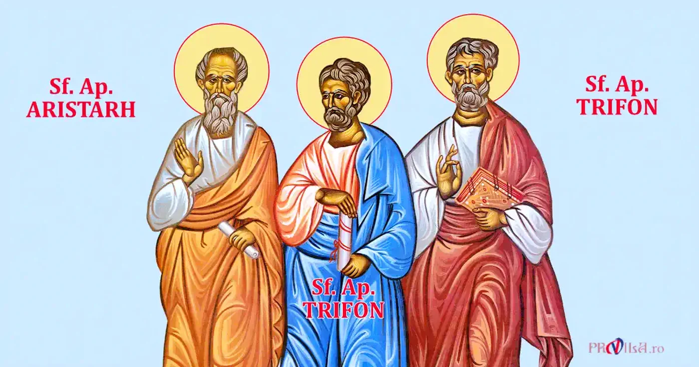 Sfinţii Apostoli Aristarh, Pud şi Trofim, trei dintre ucenicii Sfântului Apostol Pavel.