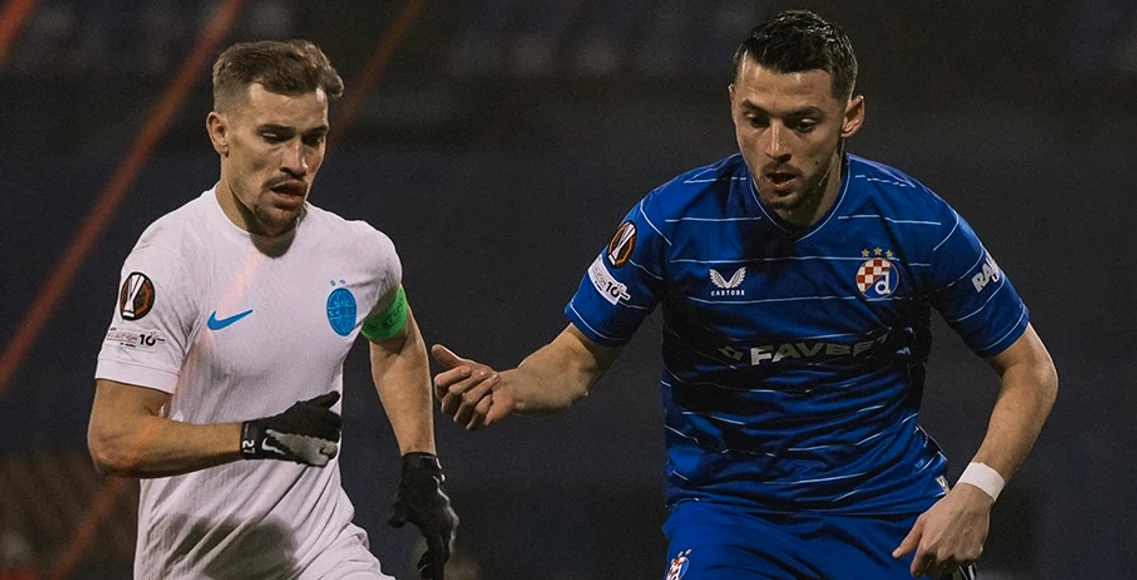 Darius Olaru, stânga, a alergat în gol în prima repriză   FOTO Facebook GNK Dinamo Zagreb