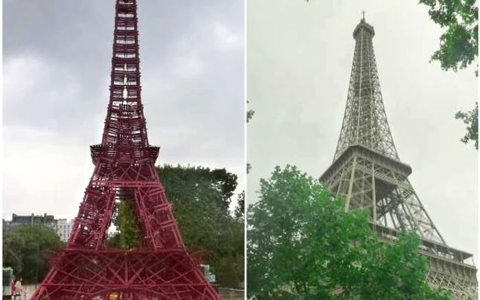 Turnul din scaune face concurenta gigantului Turn Eiffel... la fotografii, evident!