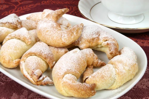 Home made sweet bakery  Crescent rolls stuffed with plum jam  jpeg