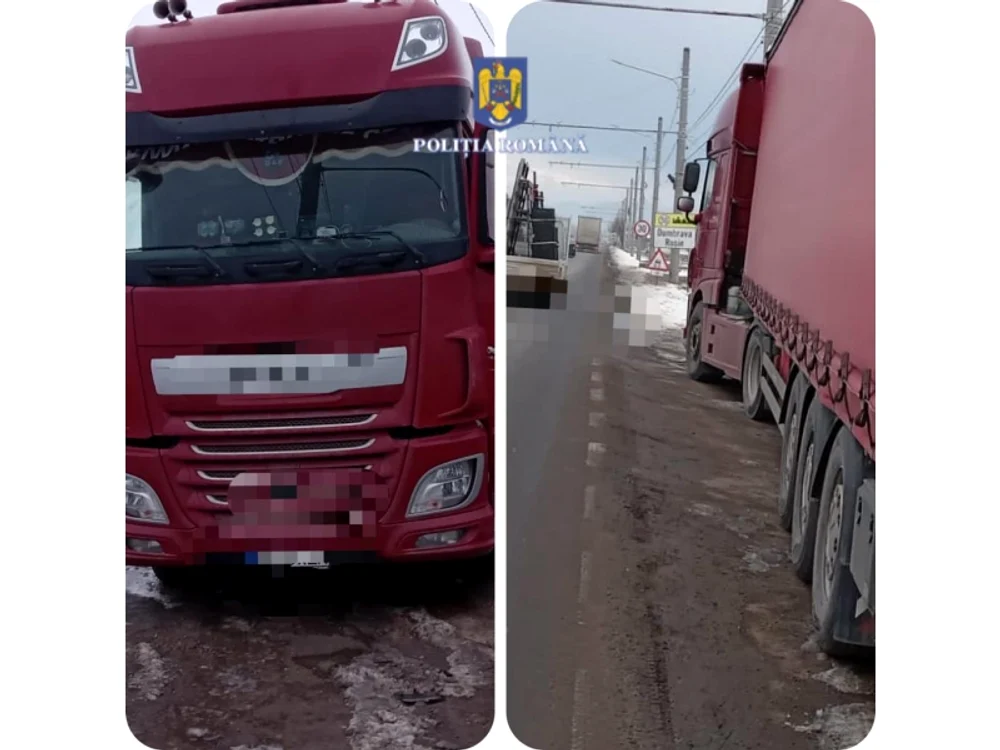 Șoferul camionului a primit două amenzi consistente FOTO Poliția Română