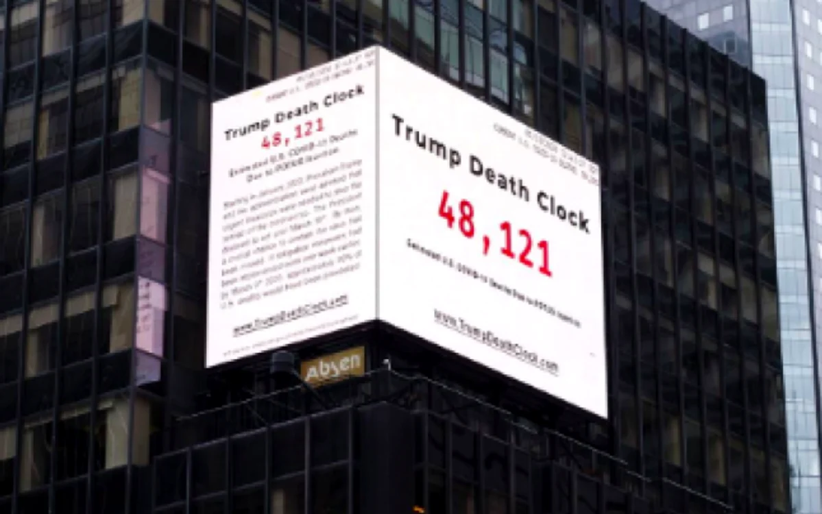 Ceasul morţii al lui Trump din Times Square, New York Sursa Youtube