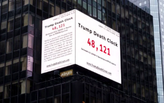 Ceasul morţii al lui Trump din Times Square, New York Sursa Youtube