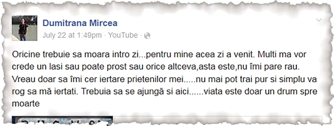 Aceasta este o parte din mesajul terifiant postat de bărbat pe Facebook