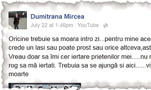 Aceasta este o parte din mesajul terifiant  postat de bărbat pe Facebook jpeg
