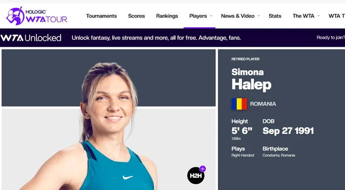 Simona Halep nu mai apare cu clasament pe site-ul WTA FOTO Captură foto