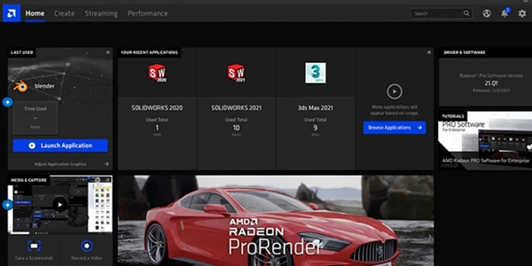 Interfata grafica AMD Radeon PRO Enterprise 21.Q3