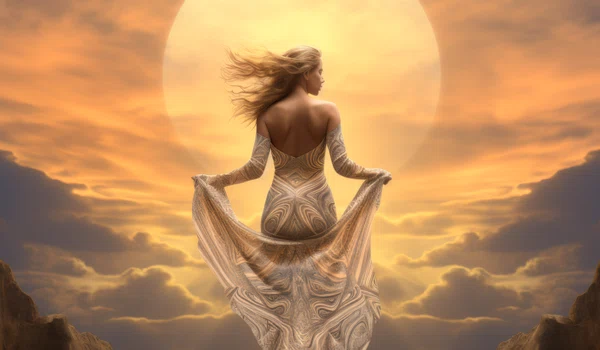 radiant depiction empowered female sun goddess jpg