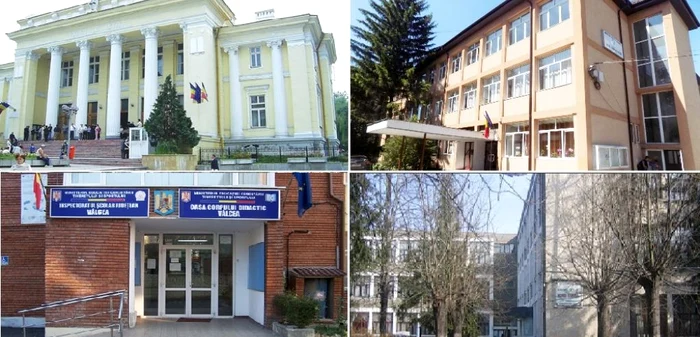 Sentinţă judecătorească privind hotărârea ISJ Vâlcea privind desfiinţarea unor licee Foto colaj cu instituţiile implicate: Tribunal Vâlcea, Inspectorat Şcolar, Liceul Oltchim, Liceul Henri Coandă