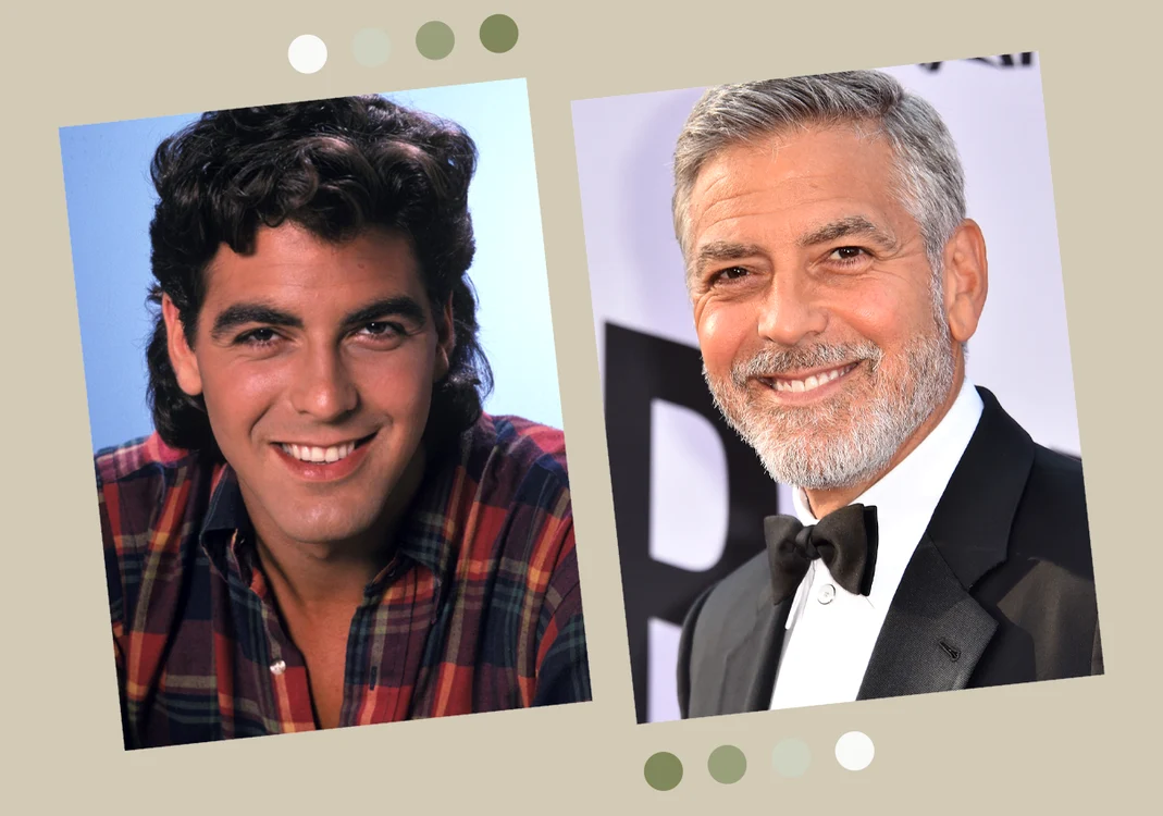 George Clooney, în tinerete (în stânga) și în prezent (în dreapta) / fotografii: Getty Images.