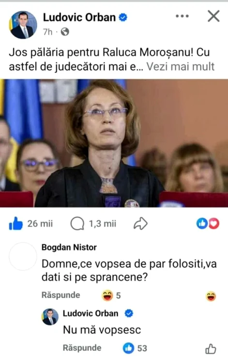 Ludovic Orban răspunzându-i un internaut/FOTO: Facebook