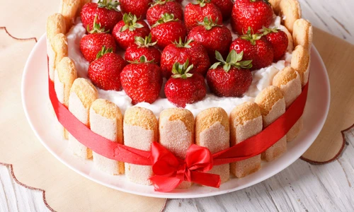 43929817   french fresh strawberry charlotte close up on the table  horizontal jpeg