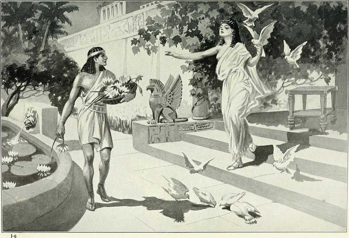 Tânărul Sargon din Akkad vizitat de zeița Iștar. O ilustrație de la începutul secolului XX (© Wikimedia Commons)