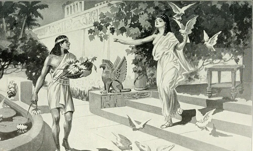 Tânărul Sargon din Akkad vizitat de zeița Iștar. O ilustrație de la începutul secolului XX (© Wikimedia Commons)