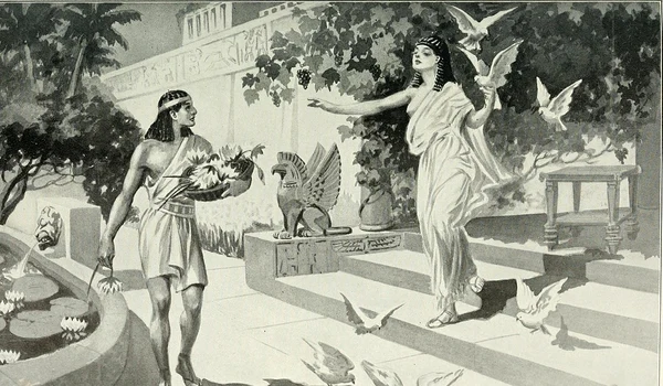 Tânărul Sargon din Akkad vizitat de zeița Iștar. O ilustrație de la începutul secolului XX (© Wikimedia Commons)