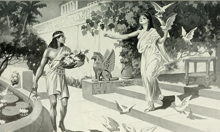 Tânărul Sargon din Akkad vizitat de zeița Iștar. O ilustrație de la începutul secolului XX (© Wikimedia Commons)