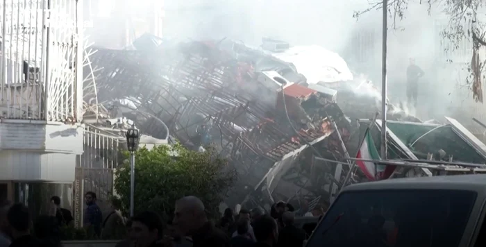 Lovituri israeliene au atins clădirea consulatului iranian la Damasc. FOTO Captura The National News
