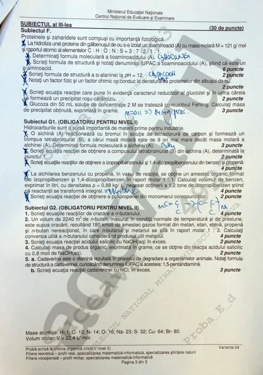 Subiectele la Chimie organică - Bac 2014