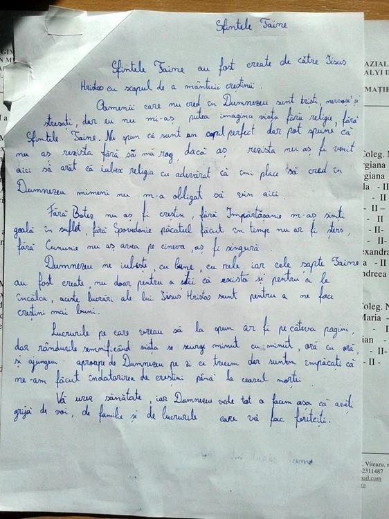 mesaj fetiţă ora de religie