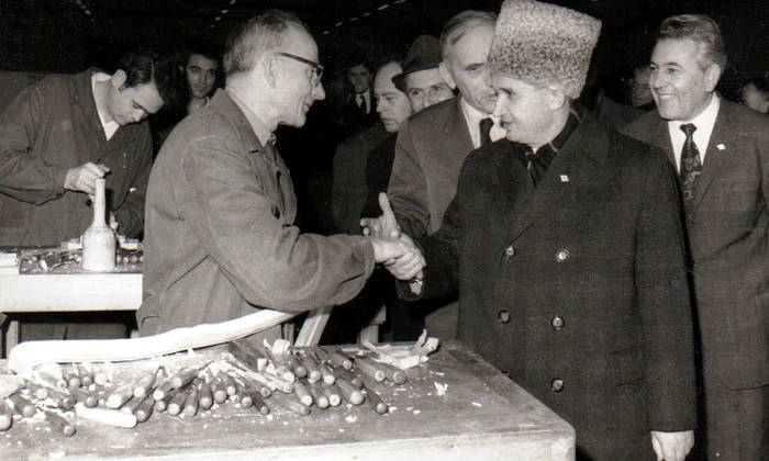 Vizita de lucru a lui Nicolae Ceauşescu la fabrica de mobilă din Arad (© „Fototeca online a comunismului românesc”, Cota: 8/1972)