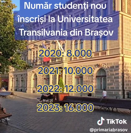 Postarea Primăriei Brașov vorbește despre numărul noilor studenți FOTO TikTok Primăria Brașov