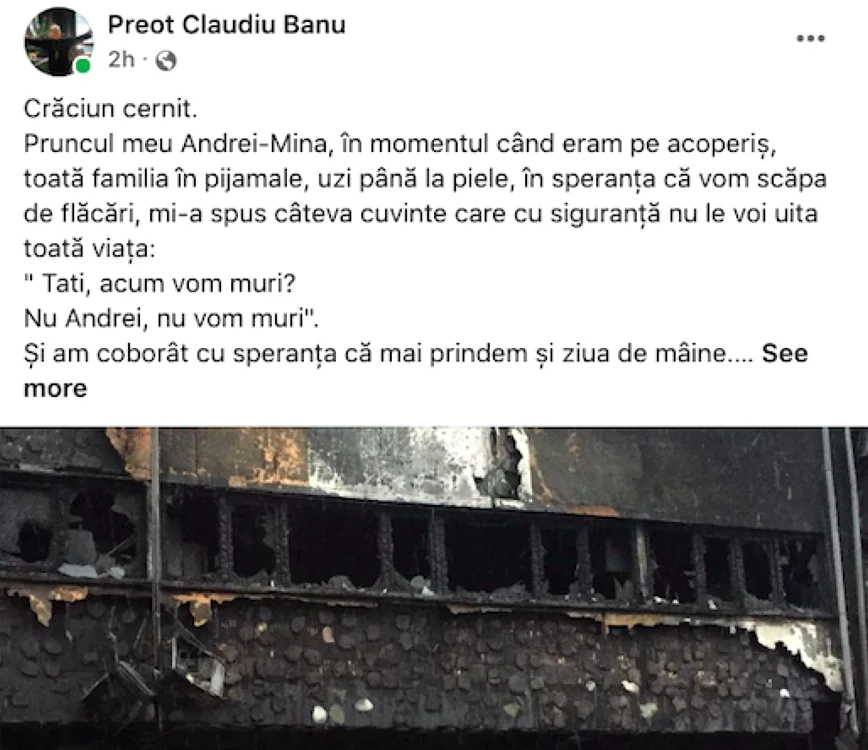 Preotul Claudiu Banu din Constanţa de la Biserica Sfântul Mucenic Mina este printre locatarii blocului devastat de incendiu Sursa Facebook CB