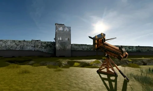 Reconstrucție virtuală a unui polybolos lângă zidurile orașului Pompeii (© Heritage / Adriana Rossi, et al)