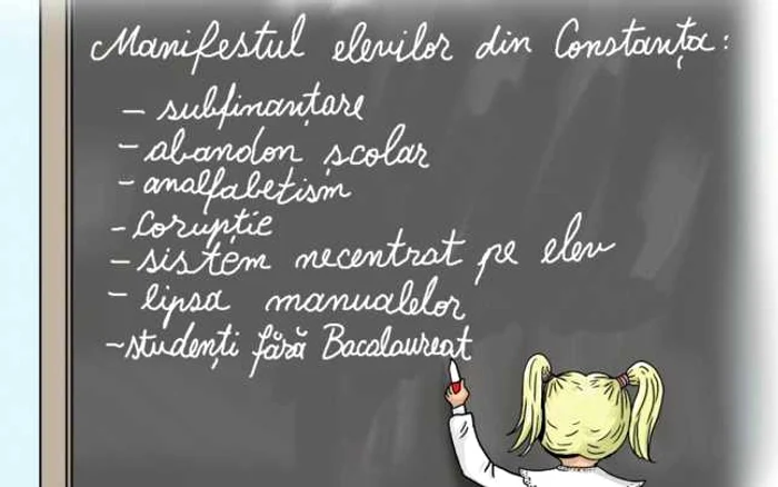 Criza învăţământului românesc, pe puncte - DESEN realizat de Vali Ivan