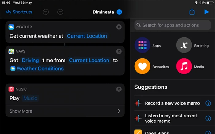 Aplicatii in Shortcuts