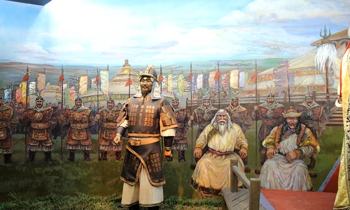 Ginghis Han și curtea sa. Reconstrucție la Muzeul Mongoliei Interioare din Hohhot, China